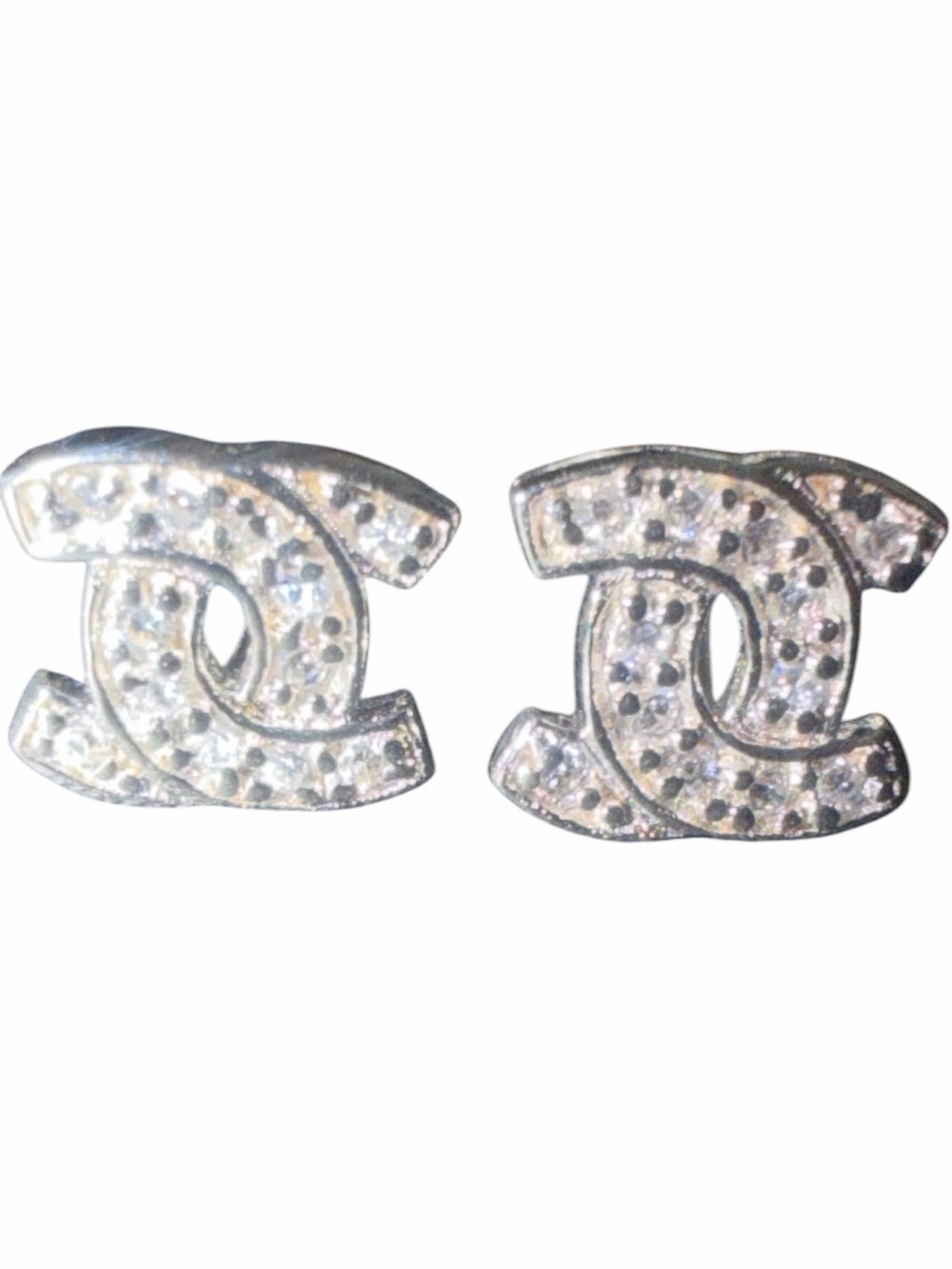 Classic Interlocking CC Crystal Stud Earrings only/no backings- Sterling silver